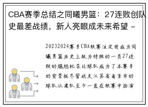 CBA赛季总结之同曦男篮：27连败创队史最差战绩，新人亮眼成未来希望 - 副本